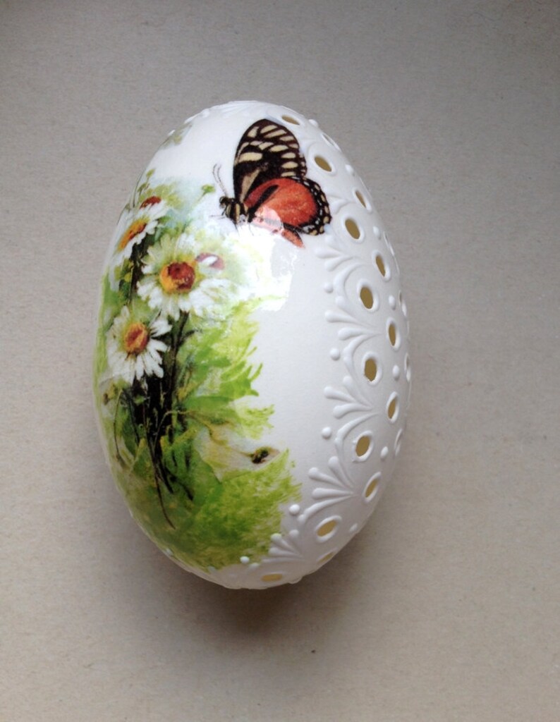 Goose White Egg Madeira Hand Decorated Painted Easter Egg with Etsy
