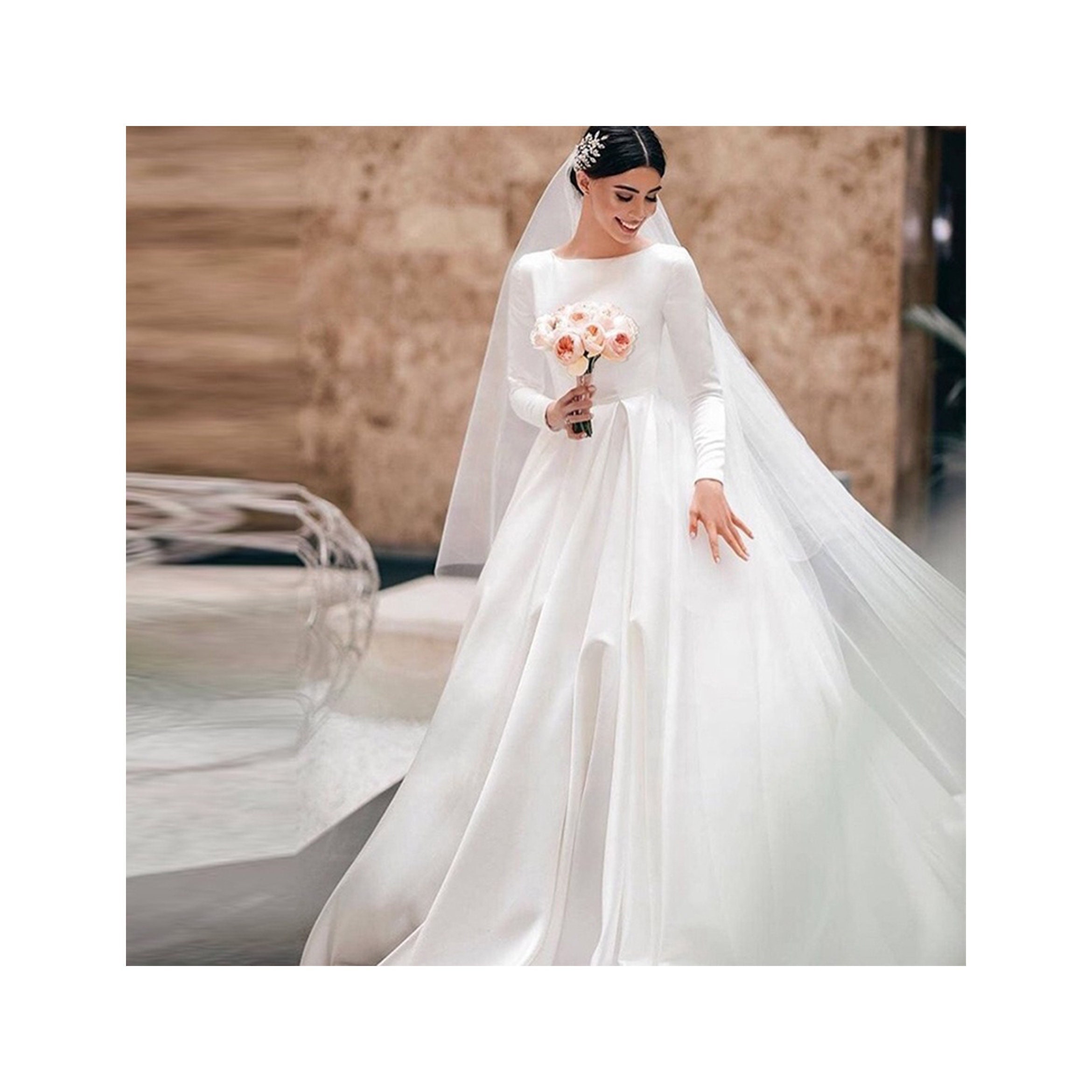 Long Sleeve A-line Simple Wedding Dress Winter Long Sleeve - Etsy