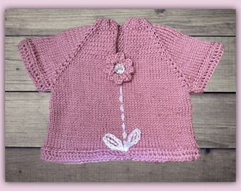 baby sweater, short sleeve sweater, crochet sweater, Hand knit baby sweater, Pullover spring sweater ,toddler spring sweater, pullover, Pink