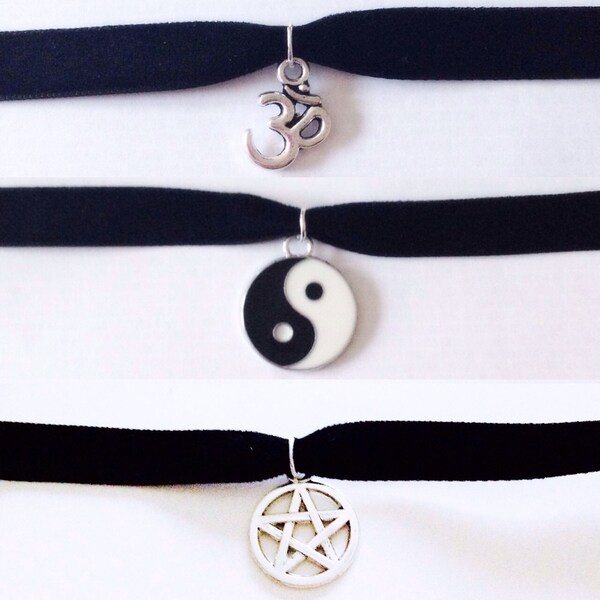 Velvet choker necklace Yin Yang Ohm Pentagram