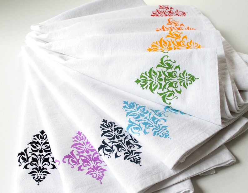 Hand Painted Towel Flour Sack Towel Damask Custom Color Etsy