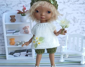 Dzianinowy strój „Kwitnący Jaśmin i Zieleń” z butami Rozmiar Irrealdoll, Zestaw sukienka i buty Irrealdoll, Ubrania Irrealdoll, Komplet IrrealDoll