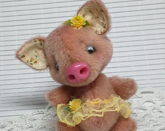 Miniaturowa świnka miś Lily, kolekcjonerska zabawka artystyczna OOAK, 8 cm, ręcznie robiony pluszowy przyjaciel