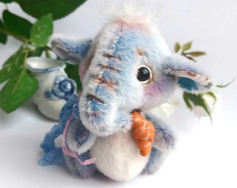 OOAK miś słoń Blue Bambino / Artystyczny miś przyjaciele / kolekcjonerski miś / miniaturowy słoń / mini miś / kieszonkowy miś przyjaciele