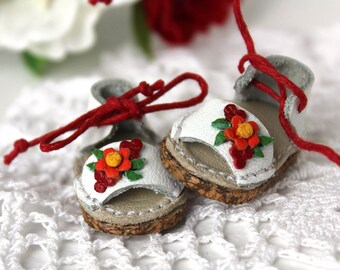 PREORDER! Irrealdoll Shoes / Leather Sandals Espadrilles "Red flowers" / BJD Shoes / Irrealdoll Sandals / Irrealdoll Leather footwear