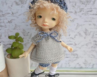Dzianinowy strój „Melange blue & grey” z butami specjalnie dla Irrealdoll, zestaw butów wizytowych Irrealdoll, ubrania Irrealdoll, skarpetki jako prezent