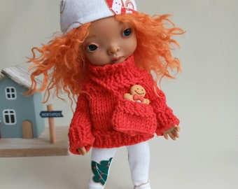 Zestaw świątecznych sukienek BJD Irrealdoll „Xmas Cozy” sweter, czapka i legginsy / Ubrania świąteczne Irrealdoll / Strój lalki Irreal