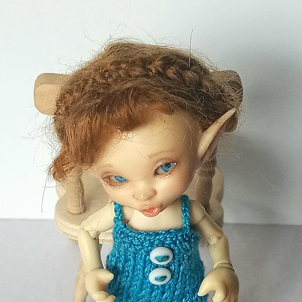 "Realpuki Perücke ""Zopfkranz" / Perücke für Realpuki / Mohair Realpuki Perücke / Perückengröße 9 cm / BJD 1/12 Perücke / natürliche blonde Realpuki Perücke."