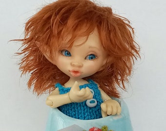 ZAMÓW W PRZEDSPRZEDAŻY! Peruka Realpuki "Cute Redhead" / Peruka dla Realpuki / Peruka Realpuki z moheru / Rozmiar peruki 3,5 cala / Peruka BJD 1/12 / Czarna peruka Realpuki
