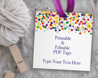 Printable Gift Tag, Confetti Tag Template / Editable Favor Tag, Birthday Tag, Graduation Tag, Baby Sprinkle Tag / DIY Digital PDF Square 3x3
