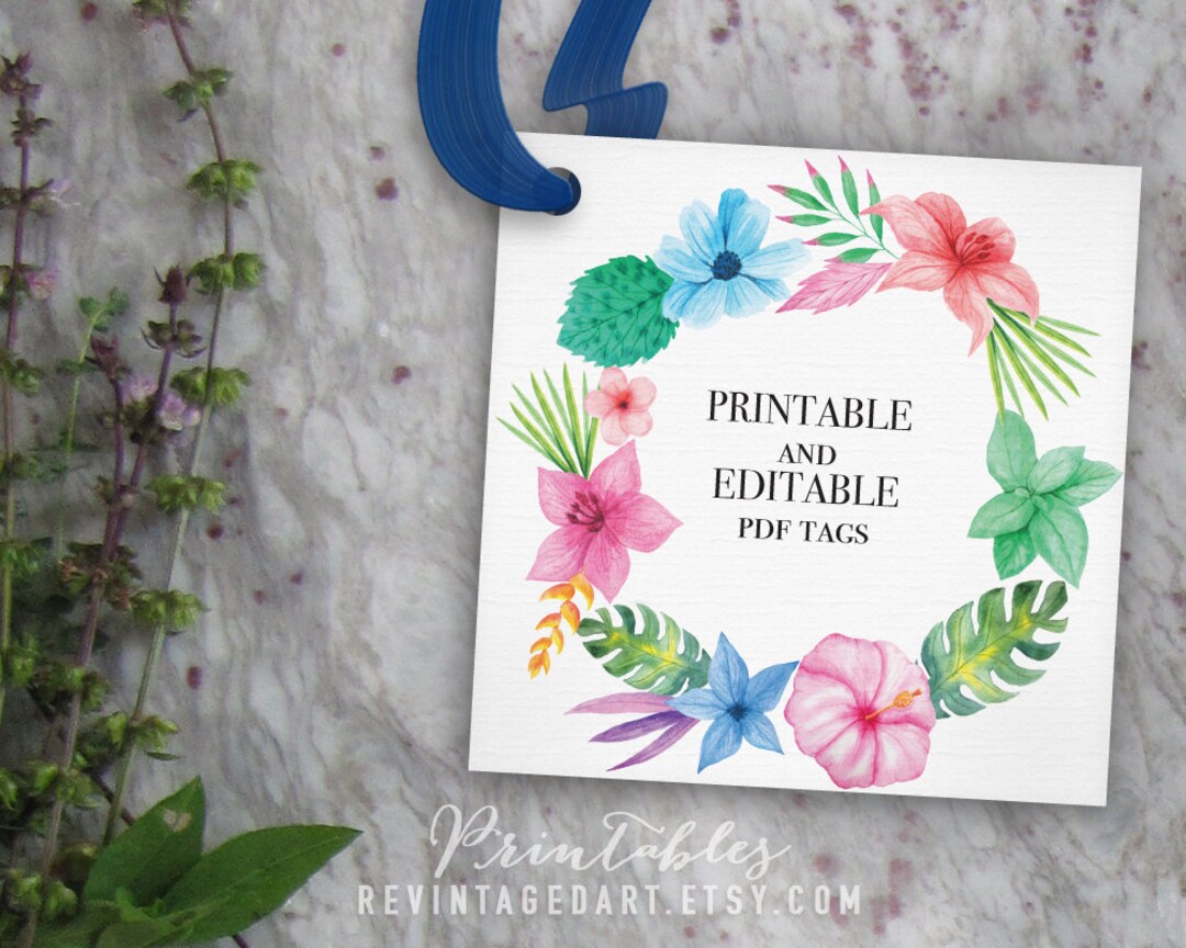 Tropical Tag Template // Editable Printable Tag Floral - Etsy