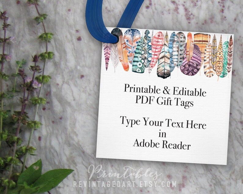 Editable Tag Printable Boho Tag Feather Tag Template | Etsy