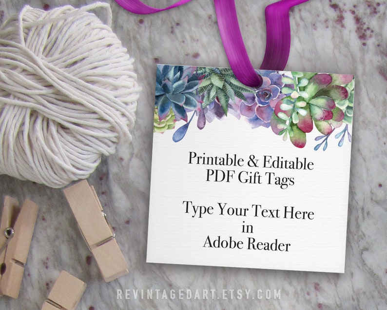 Succulent Tag Editable Printable Gift Tag // Wedding Favor Etsy