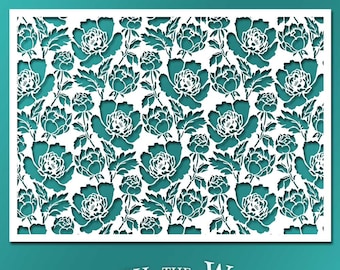 Shabby Chic STENCIL: Peony Flower Ornamental Pattern Wallpaper (Furniture & Wall Print Transfer) #082