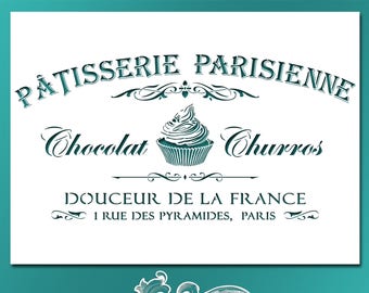 Pochoir vintage Cupcake Français pâtisserie Parisienne Annonce #077