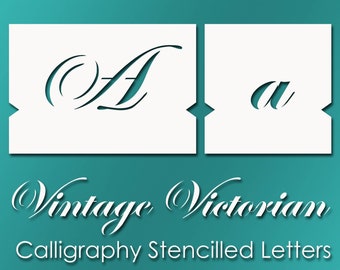 Vintage Victorian Font, Calligraphy Script Alphabet. Set of Stenciled Letters (Furniture Print Transfer) #060