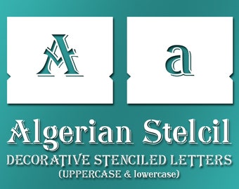 Font algerino Stencil - minuscolo e maiuscolo Caratteri d'epoca Tipografia dell'alfabeto #073