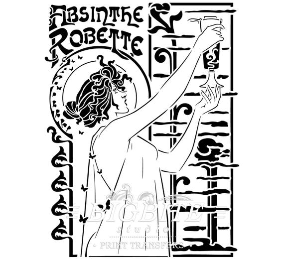 Absinthe Robette Advert Art Noveau STENCIL #076 Furniture Print Transfer