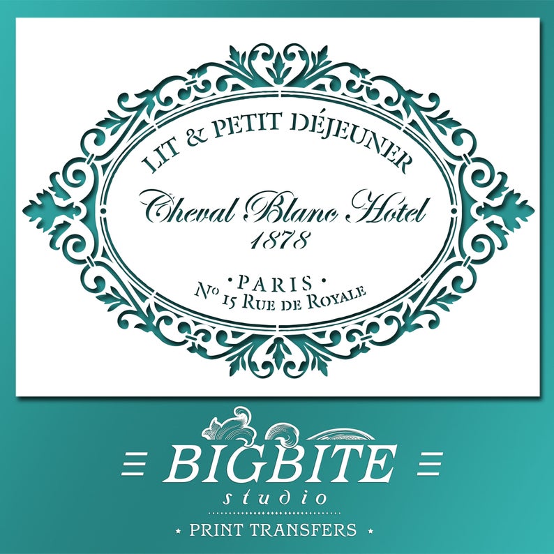 Shabby Chic Stencil Vintage French Hotel Advert With Border Image 0