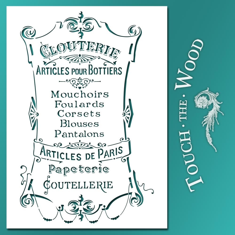 Shabby Chic Stencil French Articles de Paris - Clouterie Advert #022