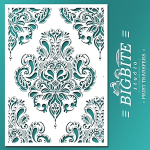 Shabby Chic  STENCIL: Doodle Damask Wallpaper Pattern (Furniture Print Transfer) #044