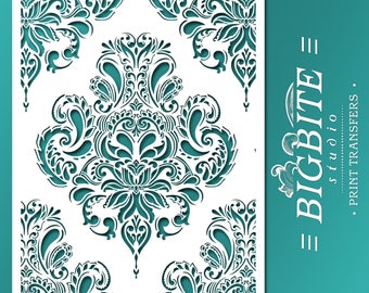Shabby Chic  STENCIL: Doodle Damask Wallpaper Pattern (Furniture Print Transfer) #044