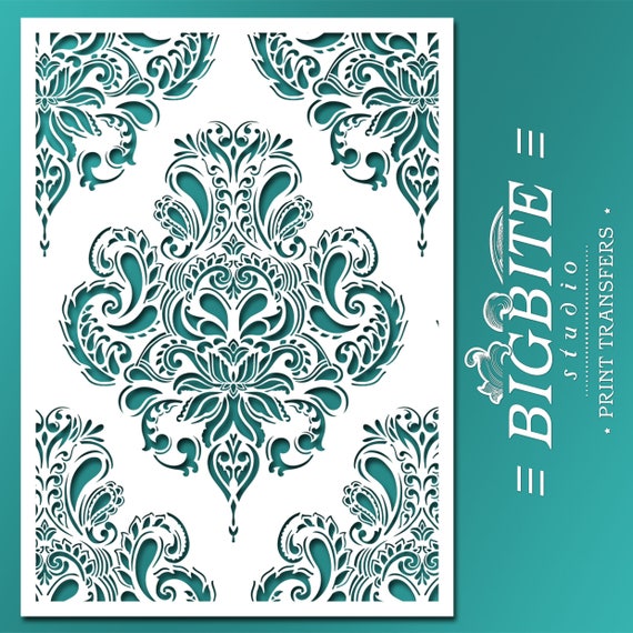Damask Pattern Vintage Shabby Chic Mylar Painting Wall Art Stencil Seven A1 Size Stencil - XLarge