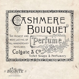 Water Slide French Decal Print transfer to furniture, wood, paper Typography Image  – Cashmere Bouquet Vintage Perfume Advert #032