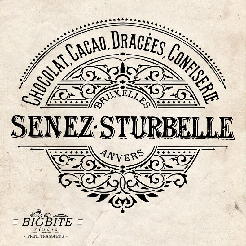 Vintage French Label for furniture, wood, paper Water Slide Decal Print Transfer Senez-Strubelle Chocolate #053