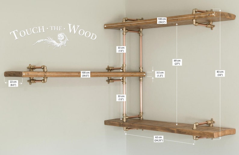 Copper and Brass Corner Bookshelf Three Shelves Unit With Etsy