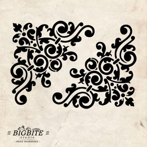 Water Decal Print transfer to furniture, wood or paper – Vintage Corner Scroll 01 #040
