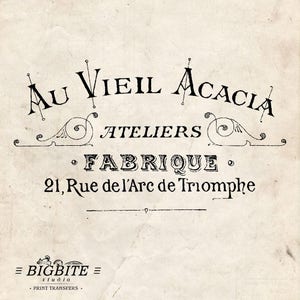 Water Decal Print Transfer – Vintage French Label: Acacia Ateliers #031