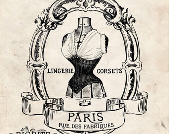 Water Slide French Decal Print Transfer to furniture, wood, paper Typography: Vintage Labels of French Corset (Audrey) #035