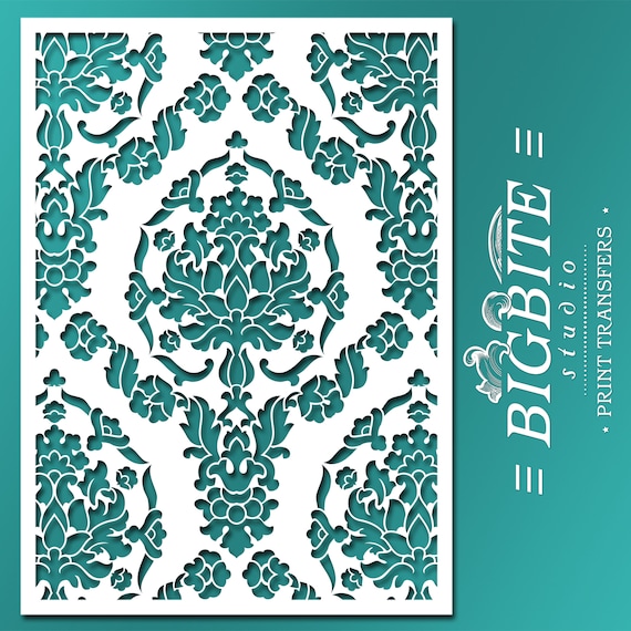 Motif damass/é vintage shabby chic Mylar Peinture murale Pochoir 11 A1 Size Stencil Xlarge