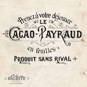 Water Decal Print Transfer – Vintage French Advert: Cacao Payraud #030