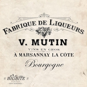 Water Slide Decal PRINT TRANSFER of Vintage French Advert Label graphic:  Fabrique de Liqueurs #005