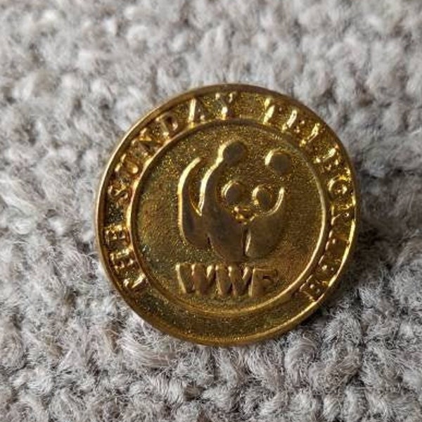 The Sunday Telegraph WWF vintage collectible hat pin, WWF lapel enamel goldtone badge, vintage WWF lapel pin, Vintage lapel pin, retro pin