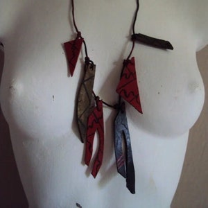 Red and black leather geometric abstract necklace