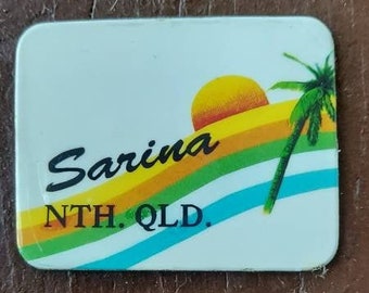 Magnes na lodówkę vintage, Sarina North Qld pamiątkowy magnes, australijska pamiątka, australijski magnes, kolekcjonerski magnes na lodówkę, retro magnes na lodówkę