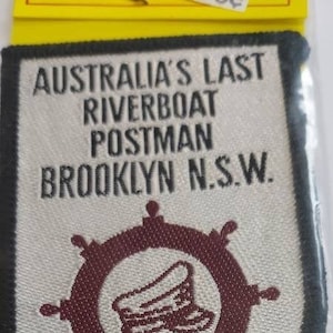 Australiens sista flodbåtsbrevbärare Brooklyn NSW tygmärke, Brooklyn tygmärke, flodbåtstygmärke, Brooklyn souvenirtygmärke