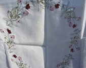 Tablecloth sweet embroidered flowers and lace cutaway madeira design cottage chic small square size cotton