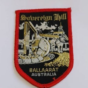 Tygmärke Sovereign Hill, tygmärke Ballarat, tygmärke Sovereign Hill Ballarat, souvenirtygmärke Ballarat, vintagetygmärke