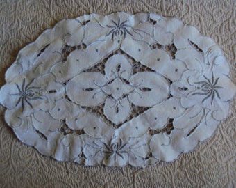 Madeira cotton embroidery table placemat and Two small Madeira cotton embroidery mats