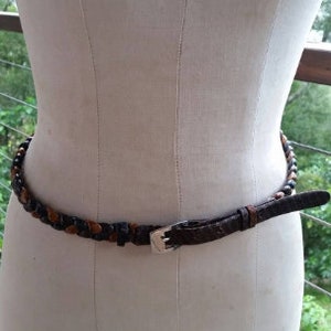 Vintage green caramel and brown plaited serpent leather belt