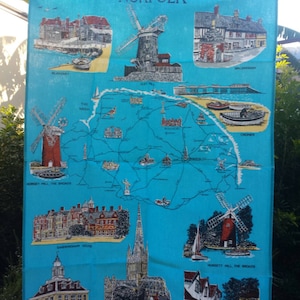 Teatowel souvenir the county of norfolk irish linen vintage