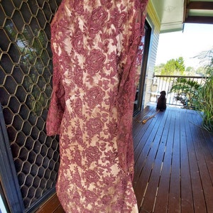 Dress Vintage, burgundy lace dress, satin lined dress, long formal dress, small retro dress, evening dress, handmade vintage dress,