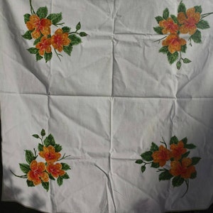 Tablecloth sweet hand painted orange hibiscus small square size cotton small stains