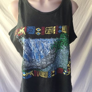 Vintage tank top, zimbabwe top, African cotton singlet with geometric border size 16