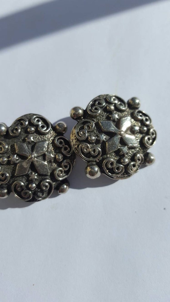 Earrings vintage silvertone statement glamour bea… - image 1