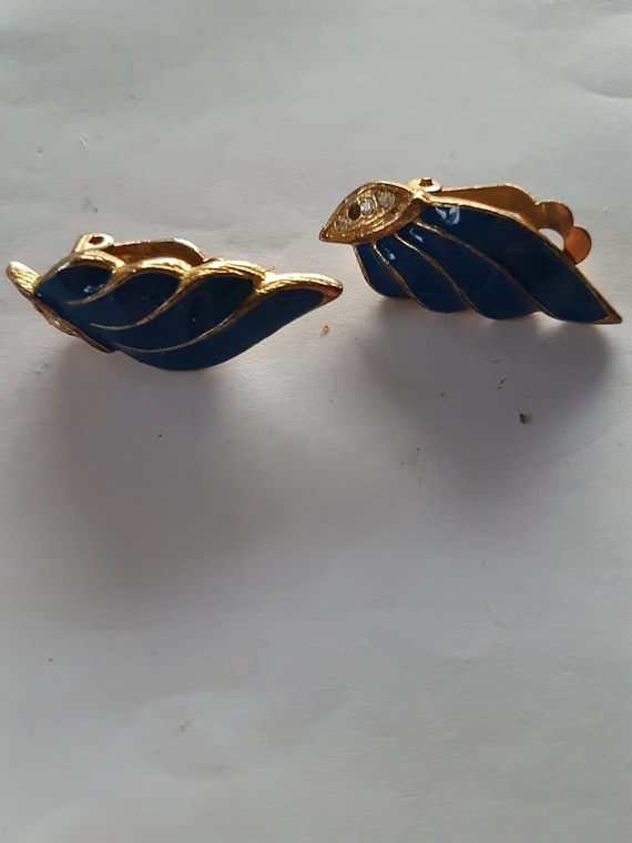 Buy Earrings Vintage Stunning Blue Goldtone Statement Glamour